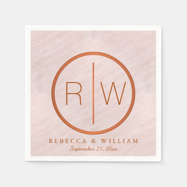 Serviette Jetable Aquarelle rose pâle Fournitures de Mariage Monogra (Devant)