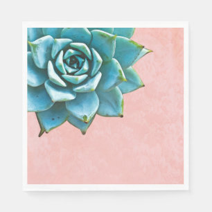 Serviette Jetable Aquarelle Succulente Dentelle rose
