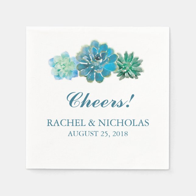 Serviette Jetable Aquarelle Succulente Trio | MARIAGE (Devant)