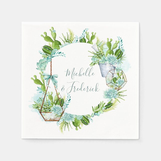 Serviette Jetable Aquarelle Terrarium en verre Mariage (Devant)