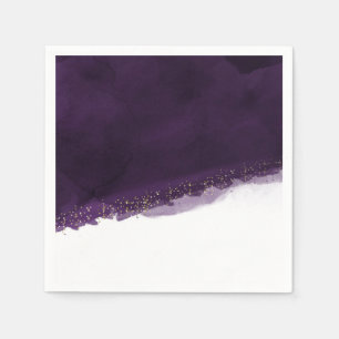 Serviette Jetable Aquarelle Violet Prune & Or Moderne Élégant Chic