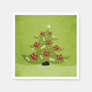 Serviette Jetable Arbre De Noël Avec Chat Et Poissons