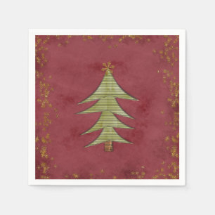 Serviette Jetable Arbre de Noël sur l'Arrière - plan rouge