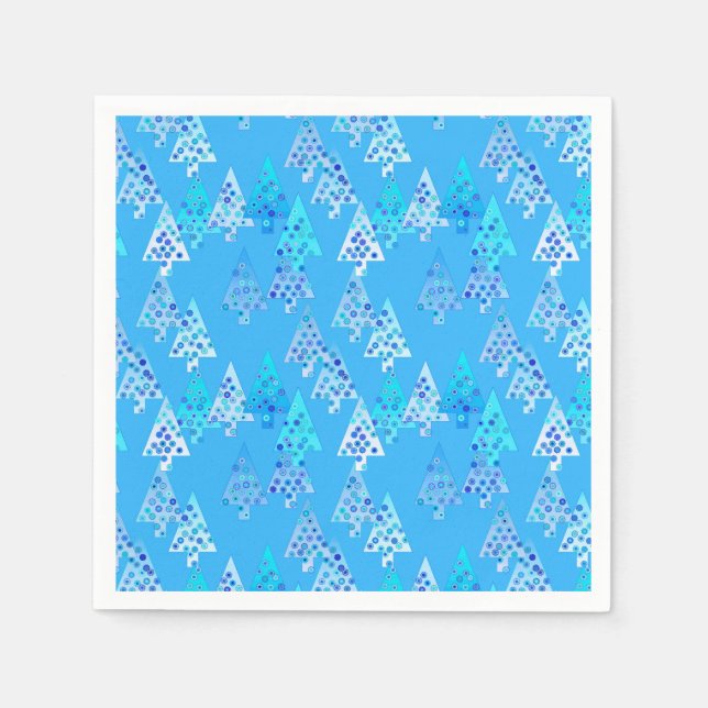Serviette Jetable Arbres de Noël à fleurs modernes - bleu ciel (Devant)