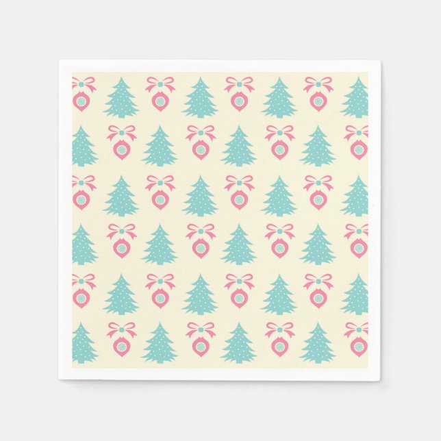 Serviette Jetable Arbres de Noël, Bows & Baubles Motif rétro (Devant)