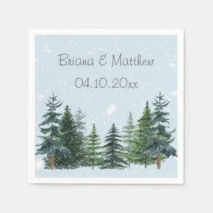 Serviette Jetable Arbres de pin hivernaux verdoyants rustiques