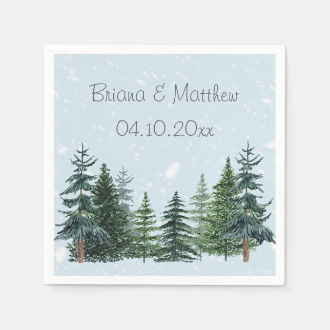 Serviette Jetable Arbres de pin hivernaux verdoyants rustiques (Devant)