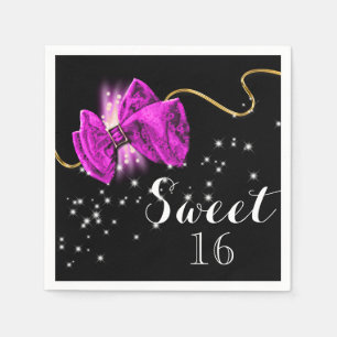 Serviette Jetable Arc de parties scintillant rose noir élégant