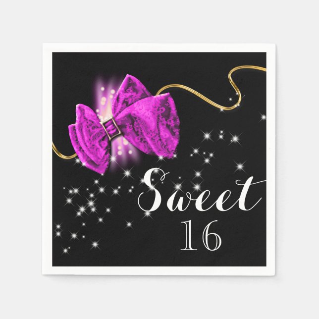 Serviette Jetable Arc de parties scintillant rose noir élégant (Devant)