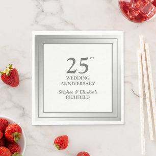 Serviette Jetable Argent Frame 25e anniversaire Mariage