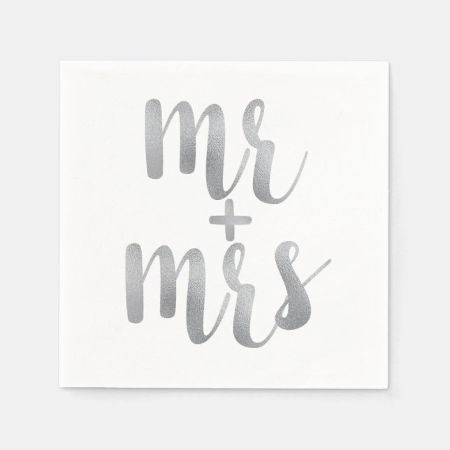Serviette Jetable Argent M & Mme serviettes de cocktail, police de f (Devant)