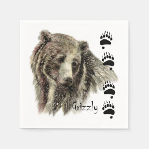 Serviette Jetable Art de nature de faune d'ours gris d'aquarelle