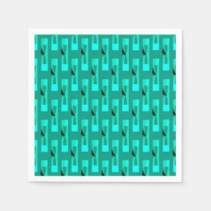Serviette Jetable Art Déco Géométrique Métallisé - Paon et Turquoise