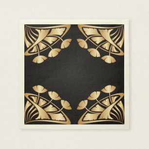 Serviette Jetable Art nouveau, deco, or, noir, chic, élégant, vint