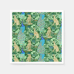 Serviette Jetable Art Nouveau Peacock Print, Cobalt Blue & Green