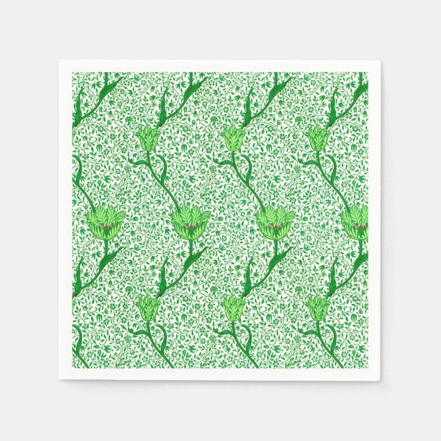 Serviette Jetable Art Nouveau Tulip Damask, Emerald Green (Devant)