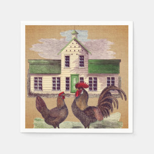 Serviette Jetable Art populaire Farmyard Poulets Conception rustique