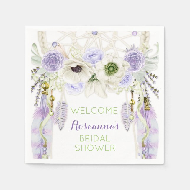 Serviette Jetable Attrape-rêve Bohème Plume Tribal Lavande (Devant)