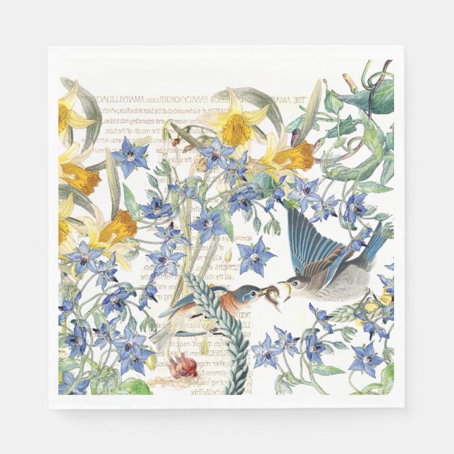 Serviette Jetable Audubon Bluebird Oiseaux Fleurs Papier Napkins (Devant)
