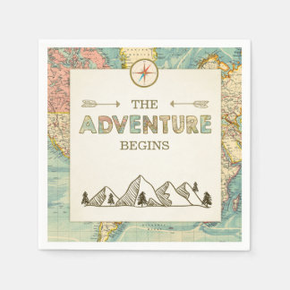 Serviette Jetable Aventure commence Papier Napkin Carte du monde Voy