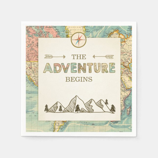 Serviette Jetable Aventure commence Papier Napkin Carte du monde Voy (Devant)