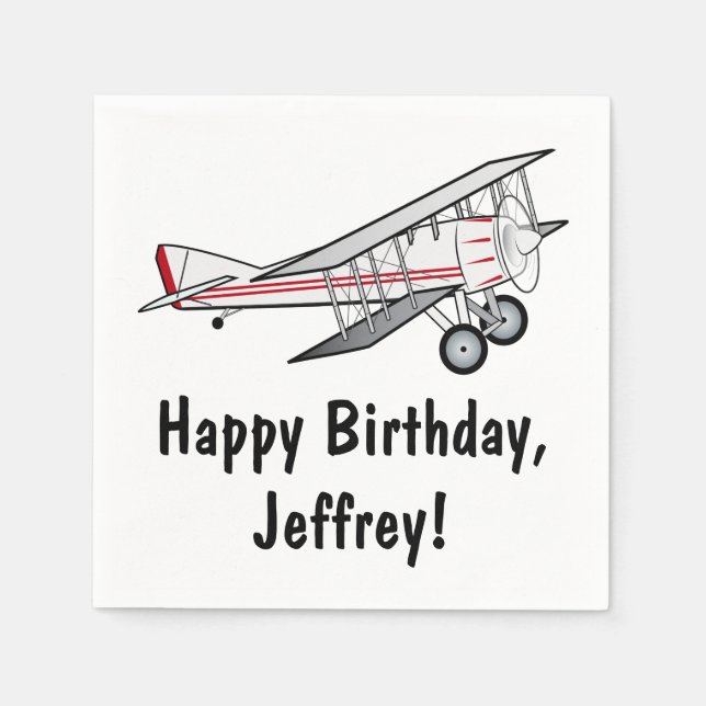 Serviette Jetable Avion Joyeux Anniversaire Nom Personnalisé (Devant)