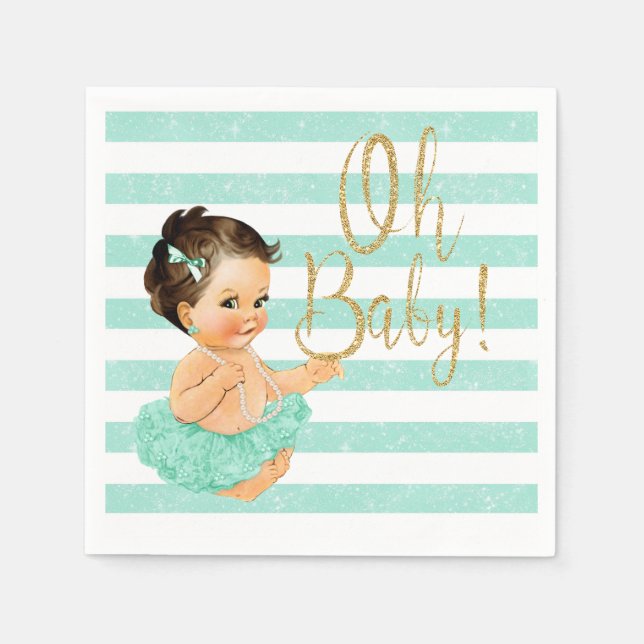 Serviette Jetable Baby Girl Ballerina Tutu Mint Parties scintillant  (Devant)