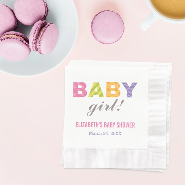 Serviette Jetable Baby Girl Modern Colorful Lettres Baby shower (Créateur téléchargé)