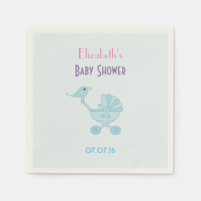 Serviette Jetable Baby shower Bébé et maman Bluebirds (Devant)