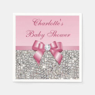 Serviette Jetable Baby shower chic de paillettes d'argent d'arc de