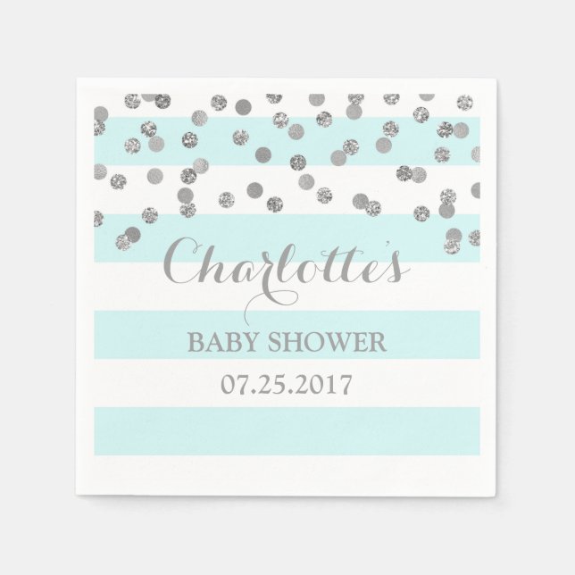 Serviette Jetable Baby shower Confetti Silver Stripes Bleu Clair (Devant)