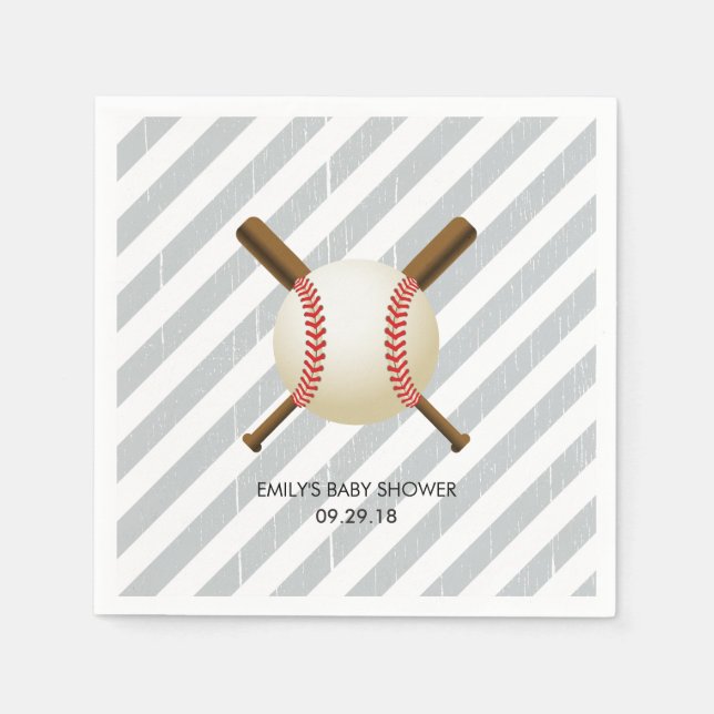 Serviette Jetable Baby shower de baseball Boy Grey Stripes (Devant)
