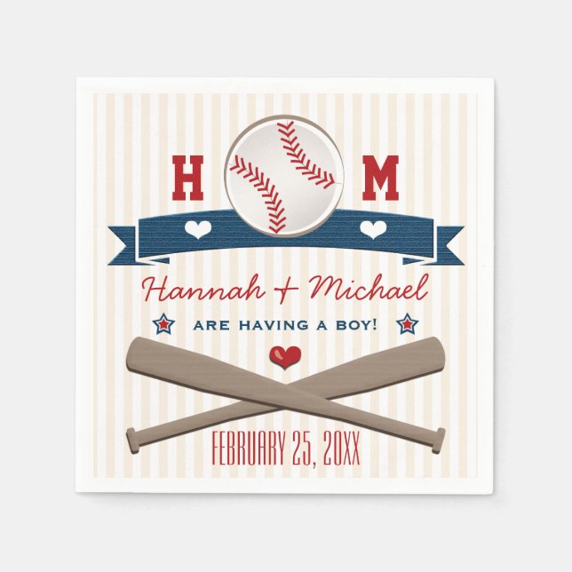 SERVIETTE JETABLE BABY SHOWER DE BASEBALL MONOGRAMMMÉ (Devant)