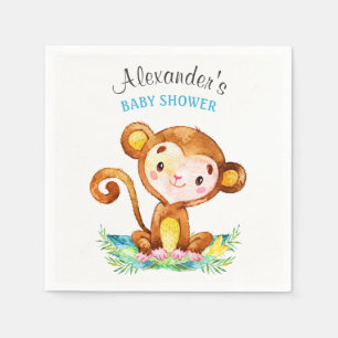 Serviette Jetable Baby shower de singe d'aquarelle