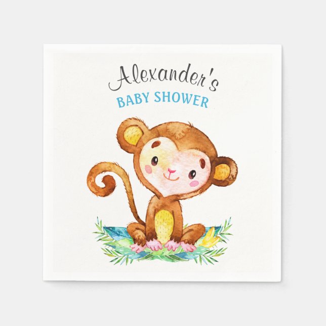 Serviette Jetable Baby shower de singe d'aquarelle (Devant)