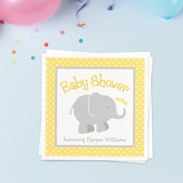 Serviette Jetable Baby shower d'éléphant jaune et gris moderne (Créateur téléchargé)