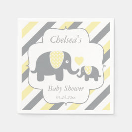 Serviette Jetable Baby shower des éléphants blancs, jaunes et gris
