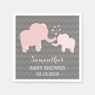 Serviette Jetable Baby shower éléphant Pink and Grey Papier serviett