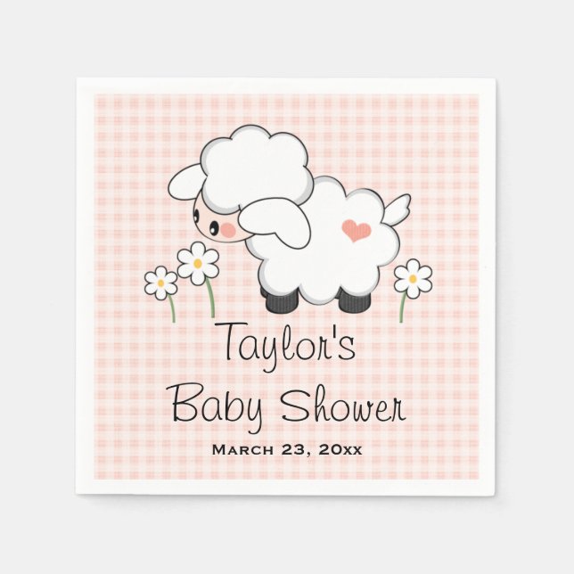 Serviette Jetable Baby shower fille agneau rose (Devant)