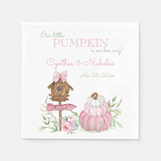 Serviette Jetable Baby shower fille Citrouille Patchch Pink (Devant)