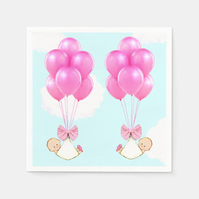 Serviette Jetable Baby shower fille jumeaux (Devant)
