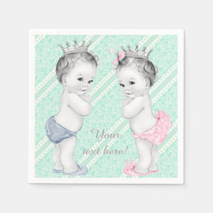 Serviette Jetable Baby shower jumeau Prince et Princesse