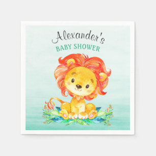 Serviette Jetable Baby shower Lion aquarelle