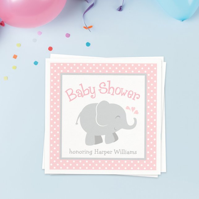 Serviette Jetable Baby shower moderne Blush et Grey Elephant Girl (Créateur téléchargé)