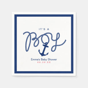 Serviette Jetable Baby shower Navy Blue Ancre Boy Nautical