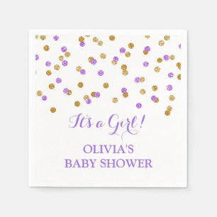 Serviette Jetable Baby shower pourpre de confettis d'or