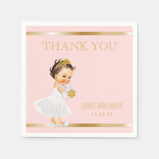 Serviette Jetable Baby shower Princesse | Merci d'or rose (Devant)