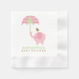 Serviette Jetable Baby shower rose et vert d'éléphant