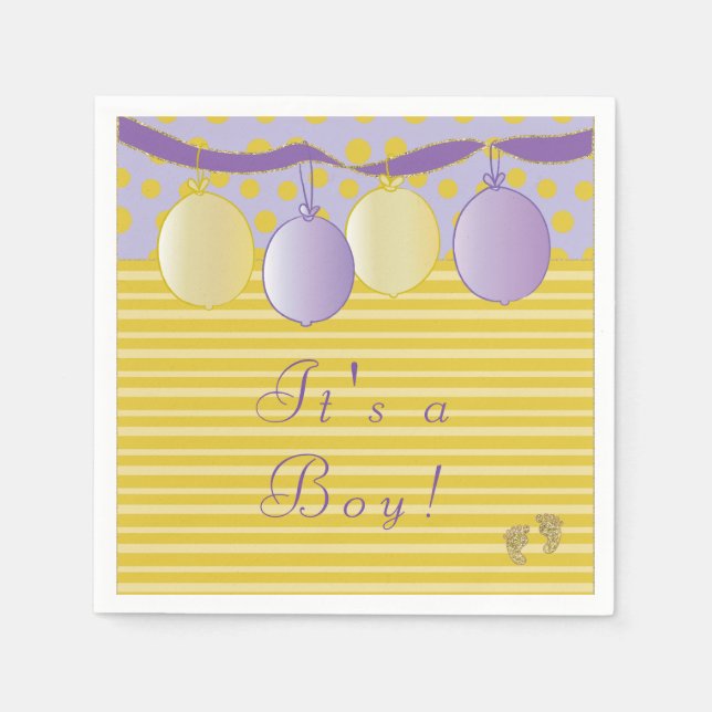 Serviette Jetable Baby shower Standard Napkin "Baby Gold Footprints" (Devant)