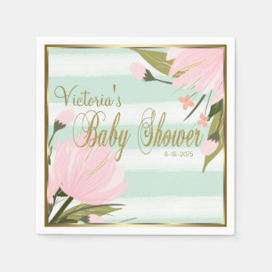 Serviette Jetable Baby Shower Vert Menthe et Rayure Rose